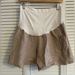 EUC Old Navy Maternity Linen Shorts Size L, Khaki/Cream
